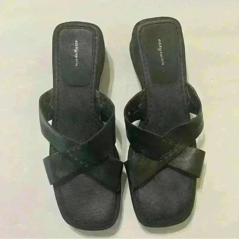 Easy Spirit Crossband Slip-on Sandal Black Size 9.5 Leather Upper
